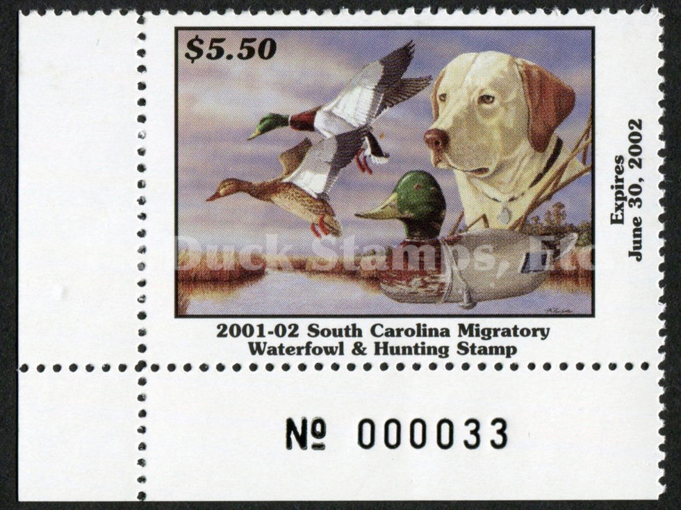 South Carolina 2001 SC21 Mallard Yellow Labrador Duck Stamp