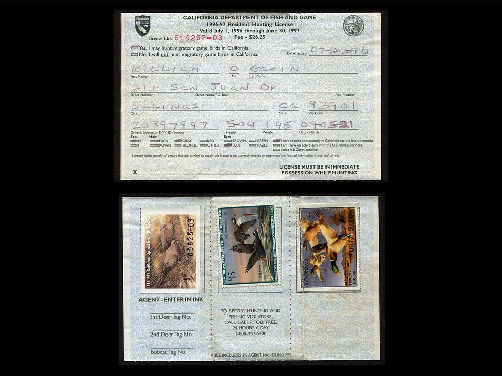 1996-97 California Hunting License s/n 614262-03