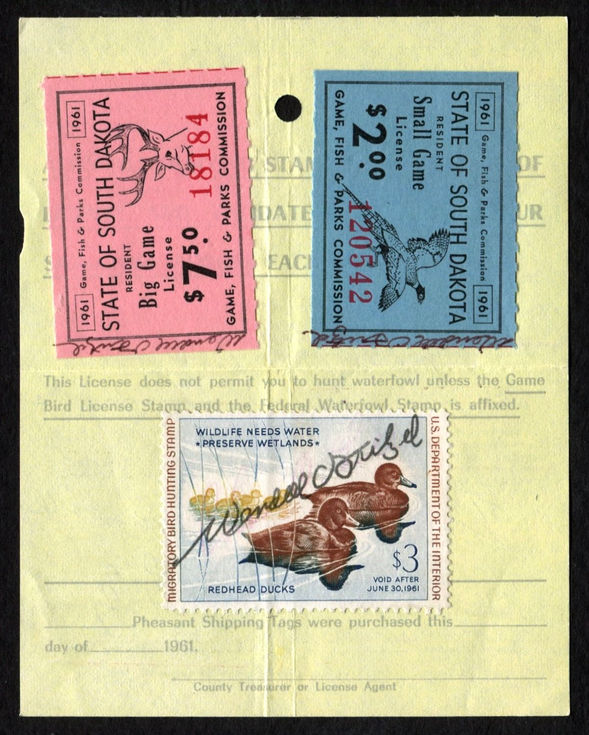 South Dakota 1961 Resident Hunting 134972, 3 stamps RW27 Redheads