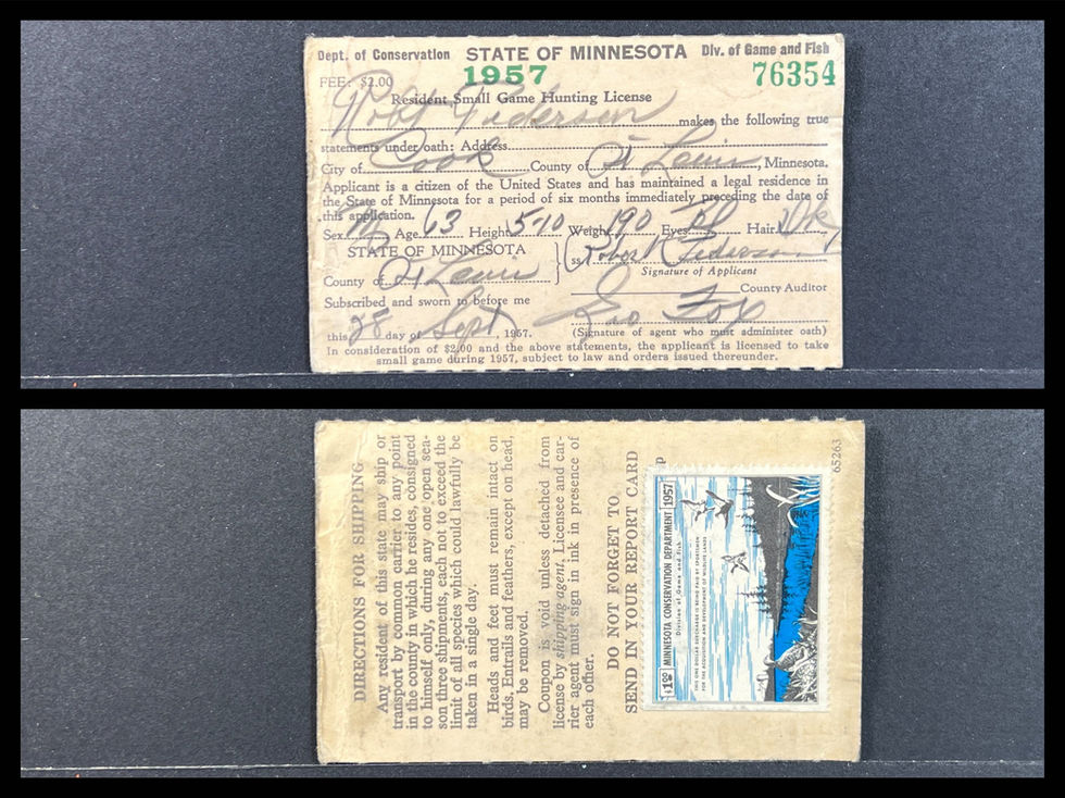 Minnesota 1957 Hunting License s/n 76354