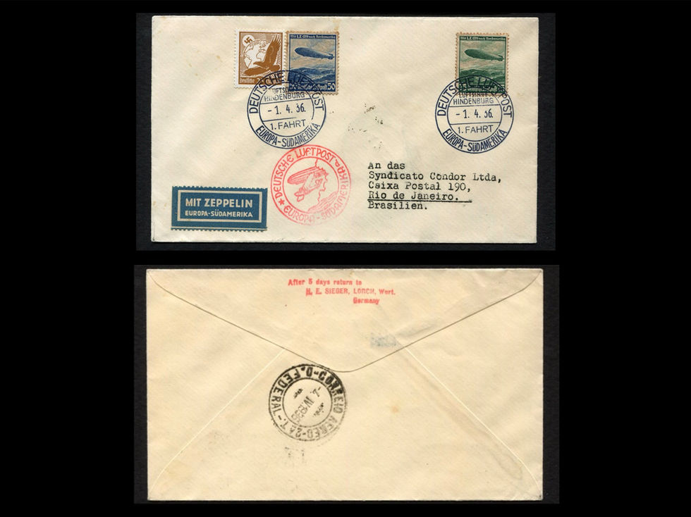 Apr 4 1936 Hindenburg Germany to Brazil, 3 stamps