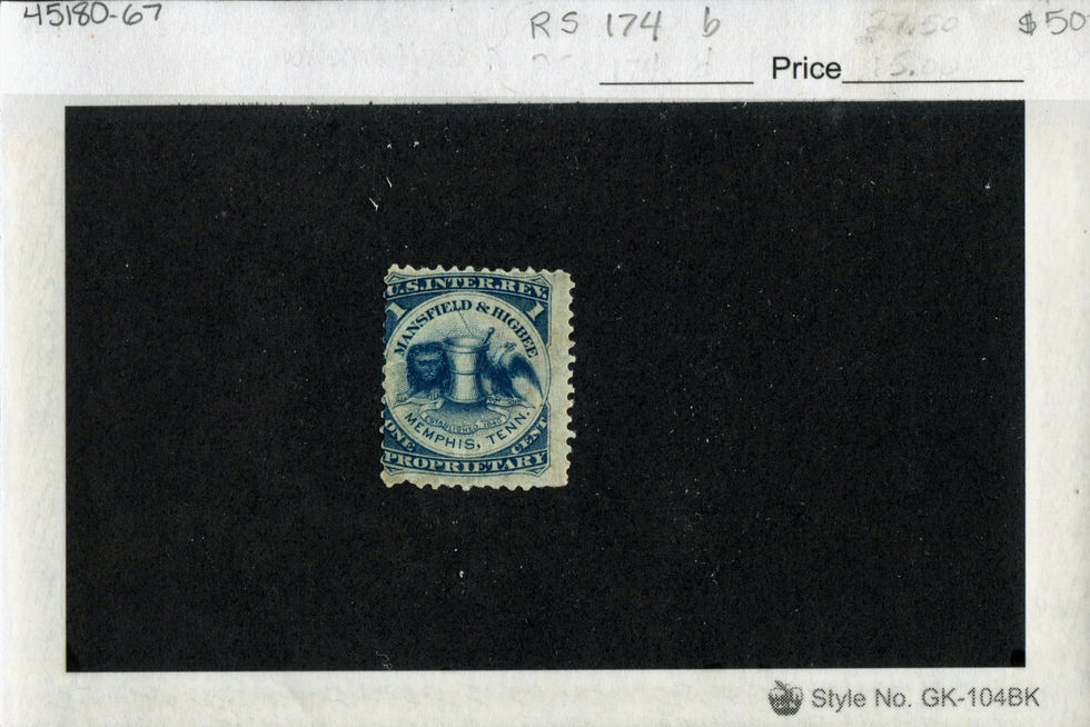 RS174b Mansfield & Higbee Private Die Medicine Stamp