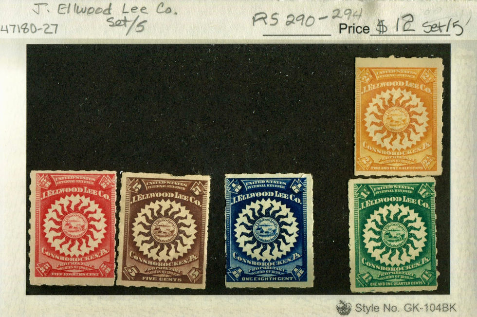 RS290-294p J Ellwood Lee, Set of 5 Private Die Medicine Stamp