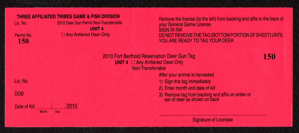 TTD124 Fort Berthold 2010 Antlered Deer Unit 4 Tag