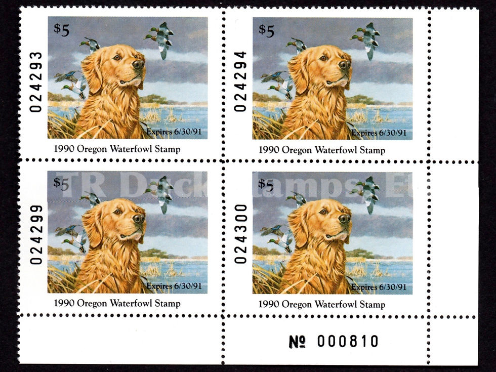 Oregon 1990 OR7PB Golden Retriever, Plate Block Duck Stamp