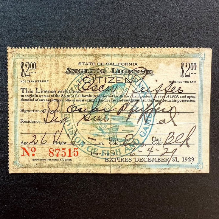 1929 Fishing License s/n 87515