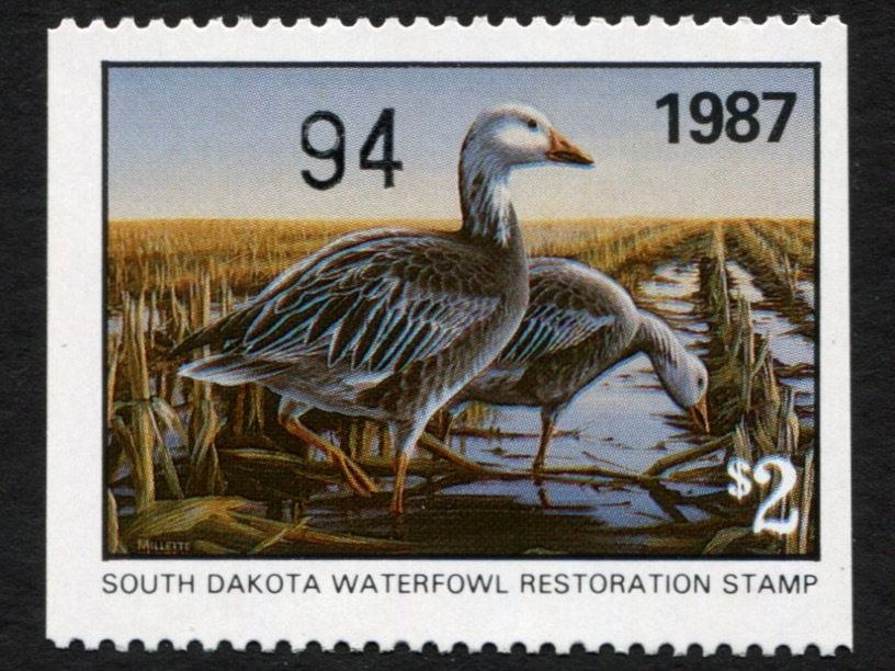 South Dakota 1987 SD5 "Blue Wing" ERROR Duck Stamp