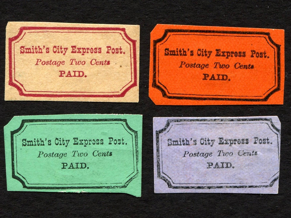 Smith's City Express Post, bogus?, set of 4 US Local Post Stamp