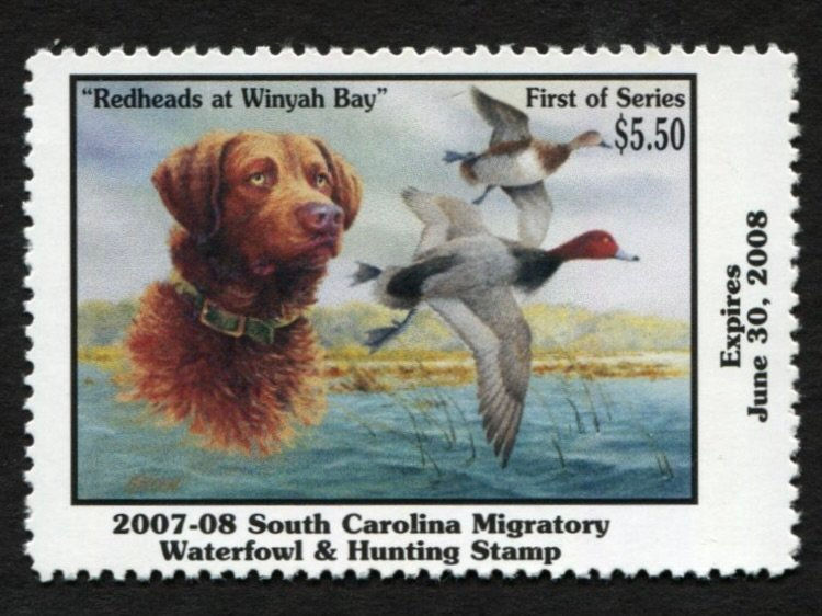 South Carolina 2007 SC27 Redheads Golden Retriever Duck Stamp