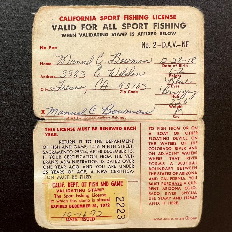 1972 California Fishing License No. 2223 - No Fee (No. 2 - D.A.V. - NF)