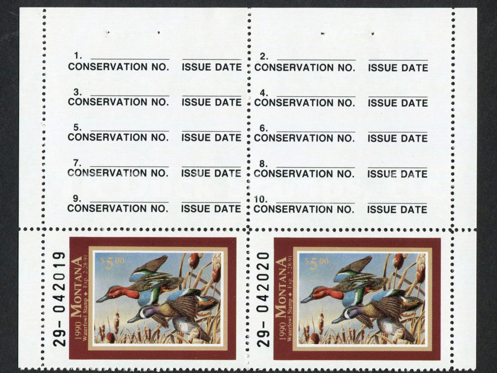 Montana 1990 MT5AP Cinn/Blue Winged Teal, Pair Duck Stamp