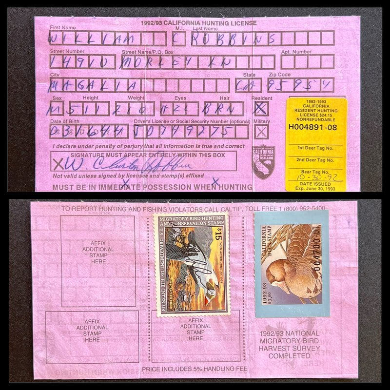 1992-93 California Hunting License s/n 4891-08