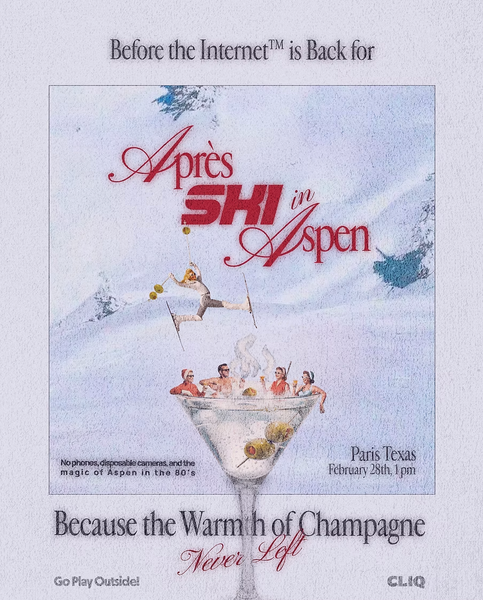 Après Ski in Aspen event poster featuring people in a martini glass.