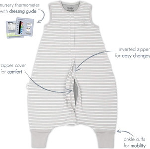 merino wool sleep bag with ankle cuffs for mobility and inverse zipper for easy diaper changes