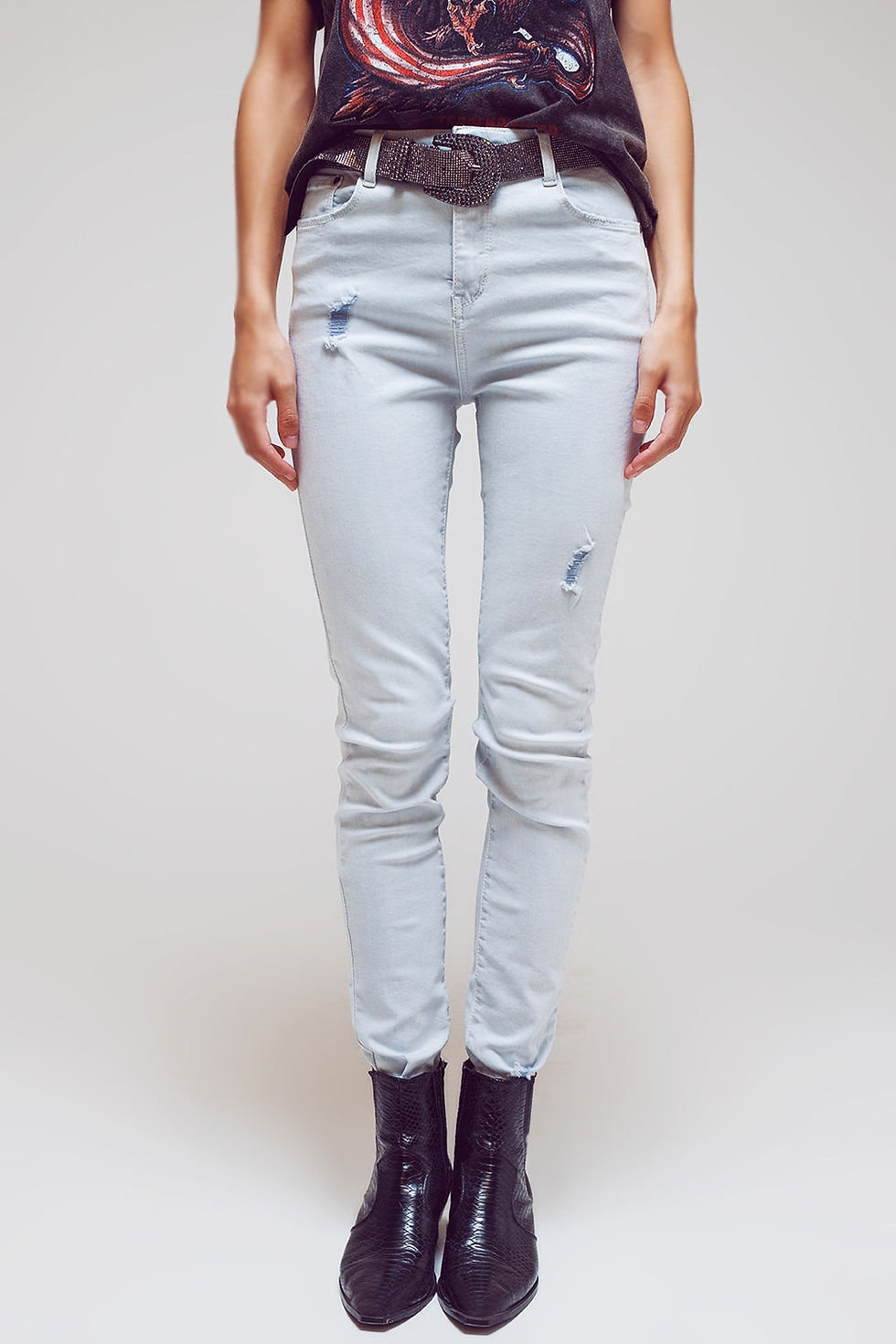 थंबनेल: High Waisted Skinny Trendy Jeans in Light Blue