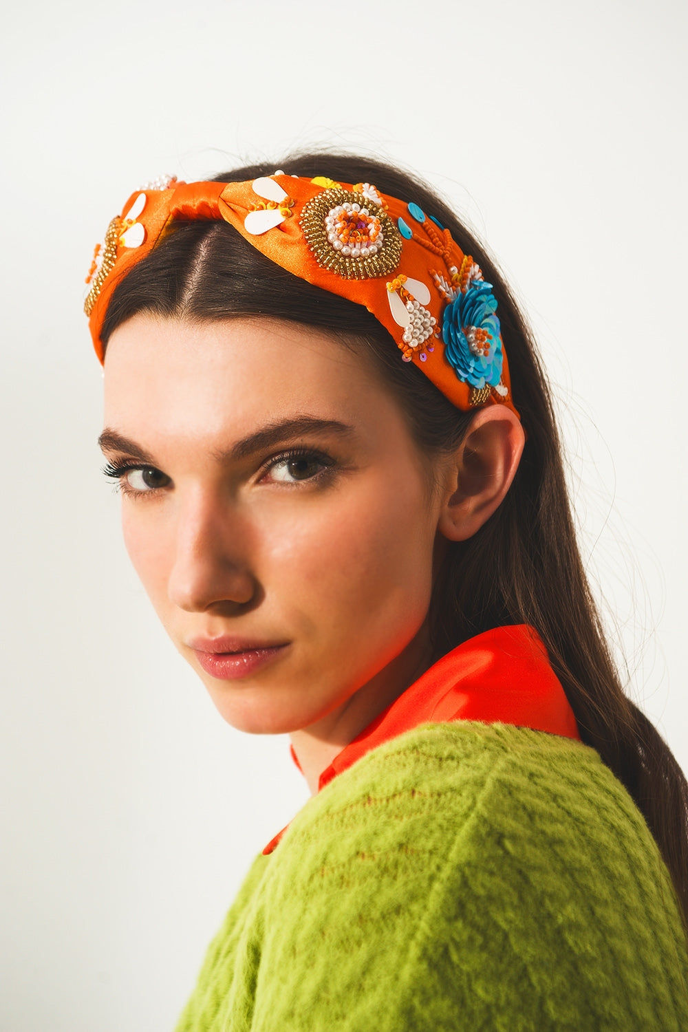 Orange Chunky Headband with Embellishments