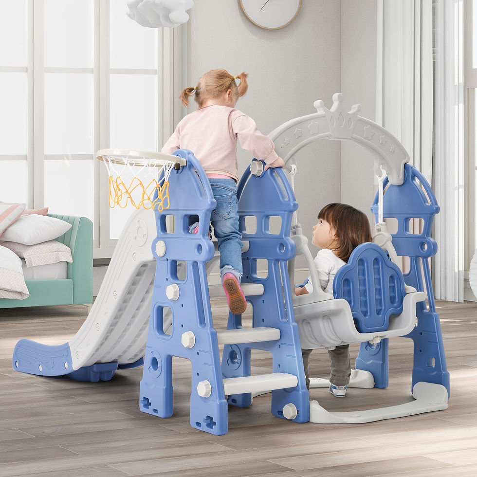 Thumbnail: 4 in 1 Toddler Slide and Swing Set with Music Player, Kids Castle Slide Climber 