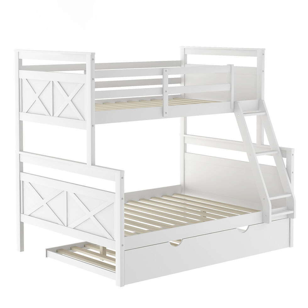 Miniatura: Twin Over Full Bunk Bed with Ladder, Twin Size Trundle, Safety Guardrail, White（