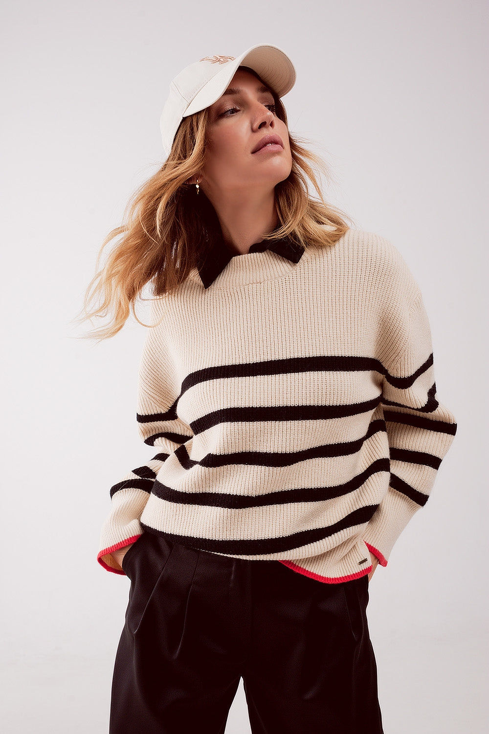 Relaxed Jumper in Stripe Pattern in Beige