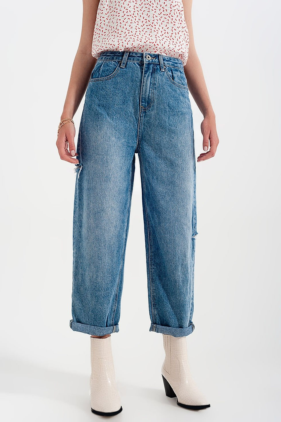Miniatura: Trendy Jeans: Relaxed Fit Side Rip Jeans in Mid Blue