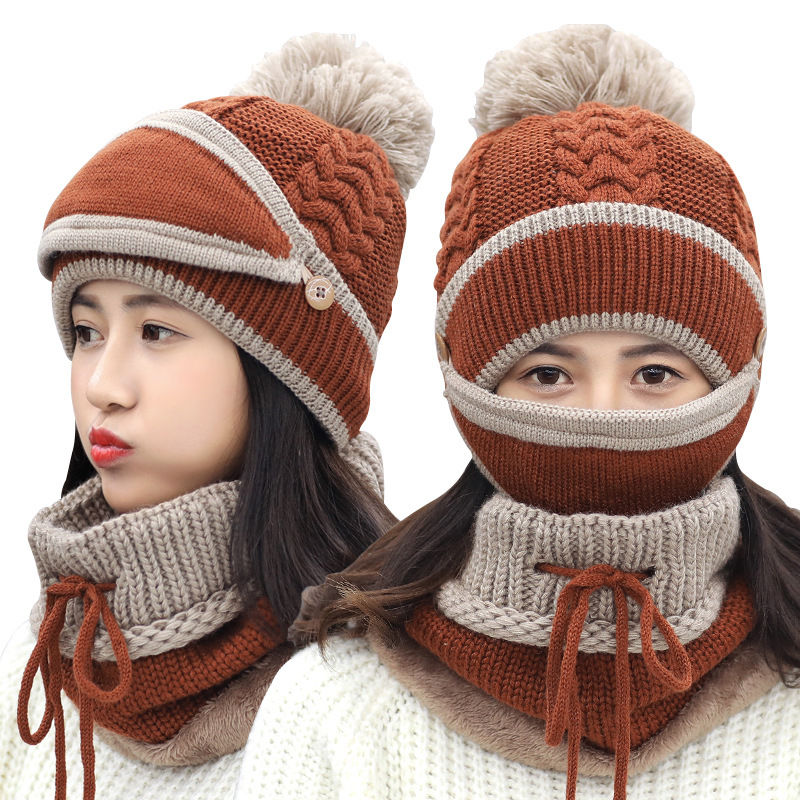 섬네일: Hat Female Autumn & Winter Korean Tide Thick Warm Wool Hat w/ Windproof Bib