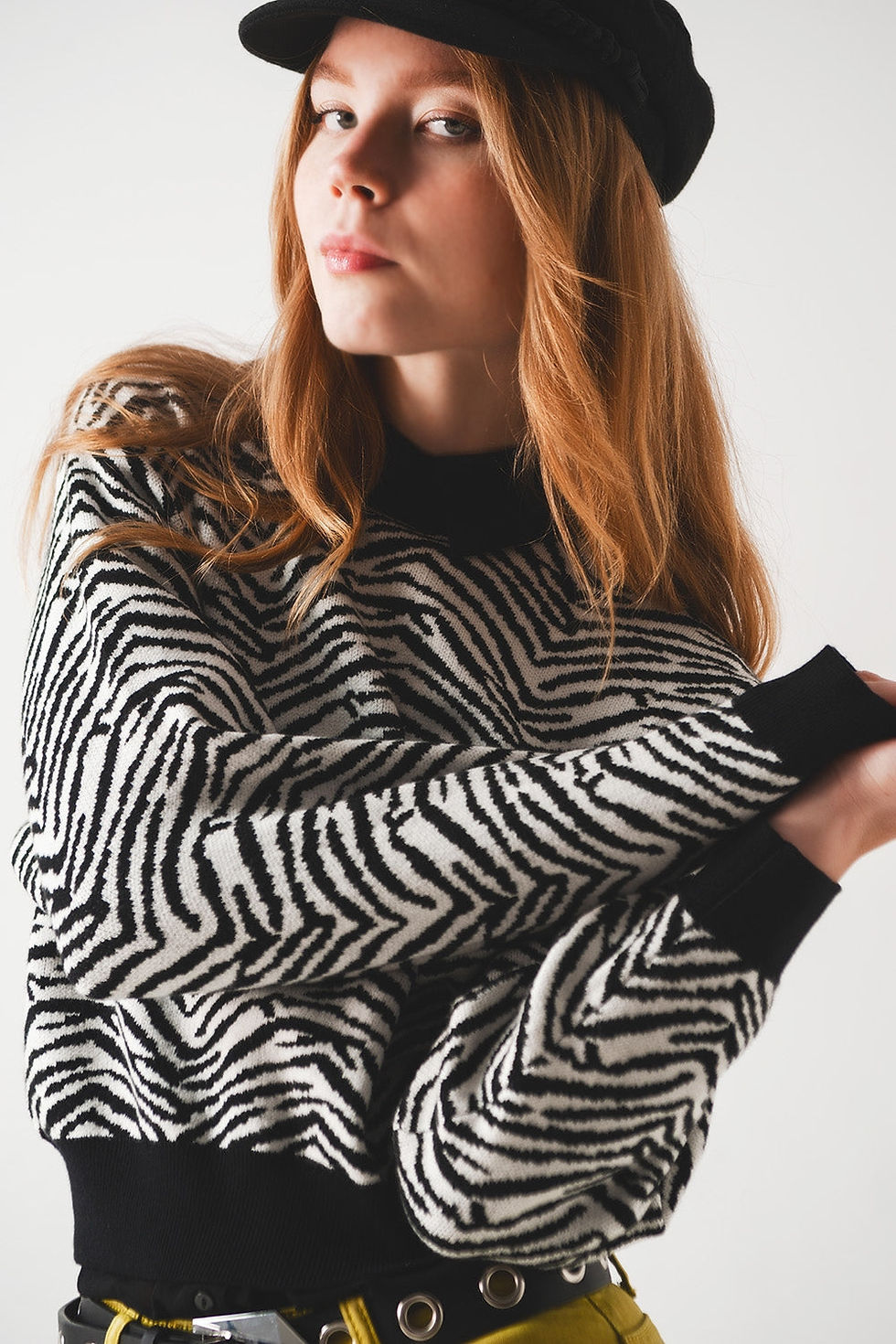 Thumbnail: Stylish Zebra Patterned Black Sweater