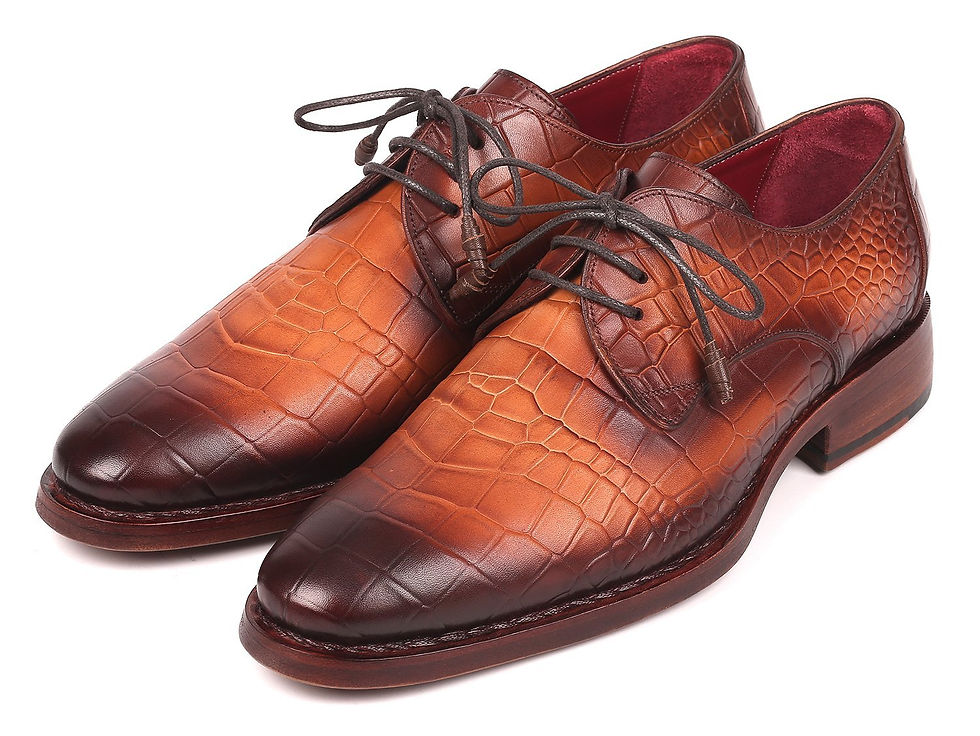 Thumbnail: 👞 Paul Parkman Brown Crocodile Embossed Calfskin Derby Shoes