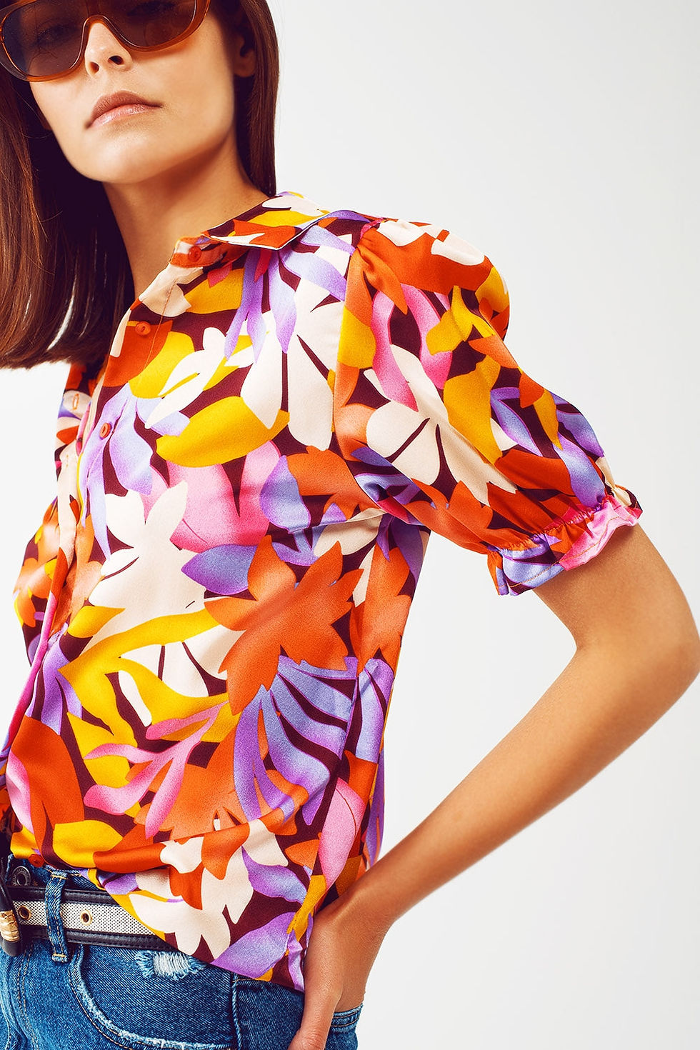 Miniature : Floral Print Shirt With Elasticated Sleeves in Multi Colour
