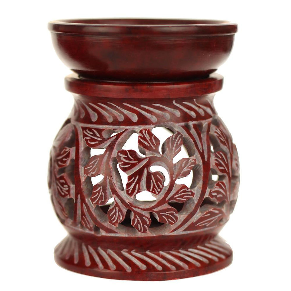 Miniatura: Oil Diffuser - Leaf Engraving Soapstone Aroma Lamp - 4"