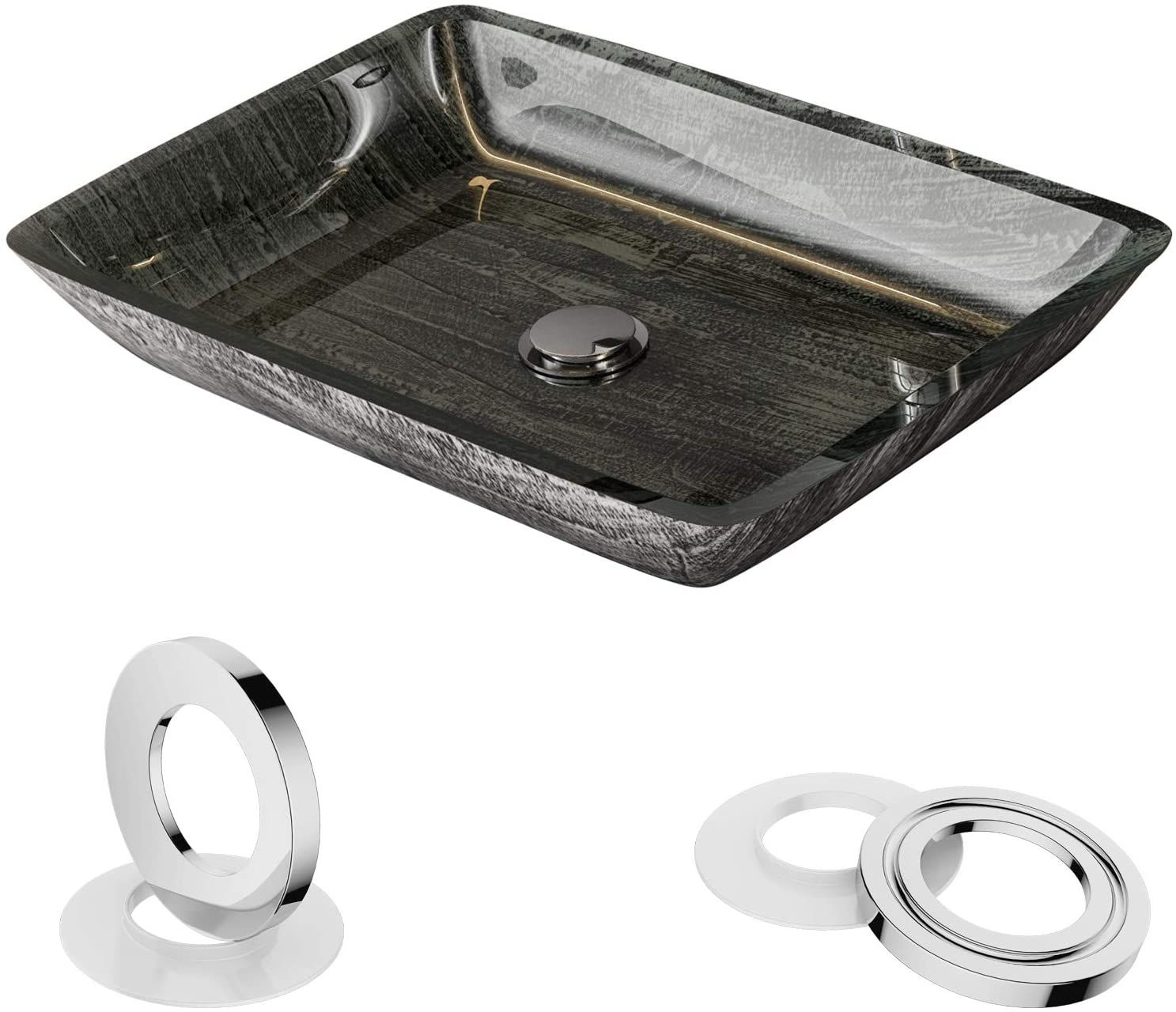 FR Glass Vessel Bathroom Sink Modern Tempered Glass Vessel Bowl Sink, Rectangula