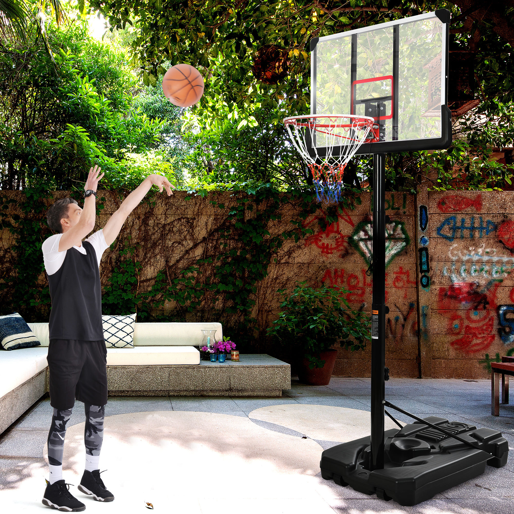Portable Basketball Hoop Basketball System 6.6-10ft Height Adjustment for Youth