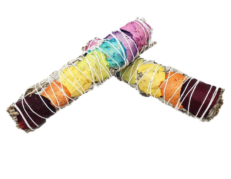 Thumbnail: 7 Chakra White Sage Smudging Herbs With 7 Color Rose Petals - 4" 1 Bundle