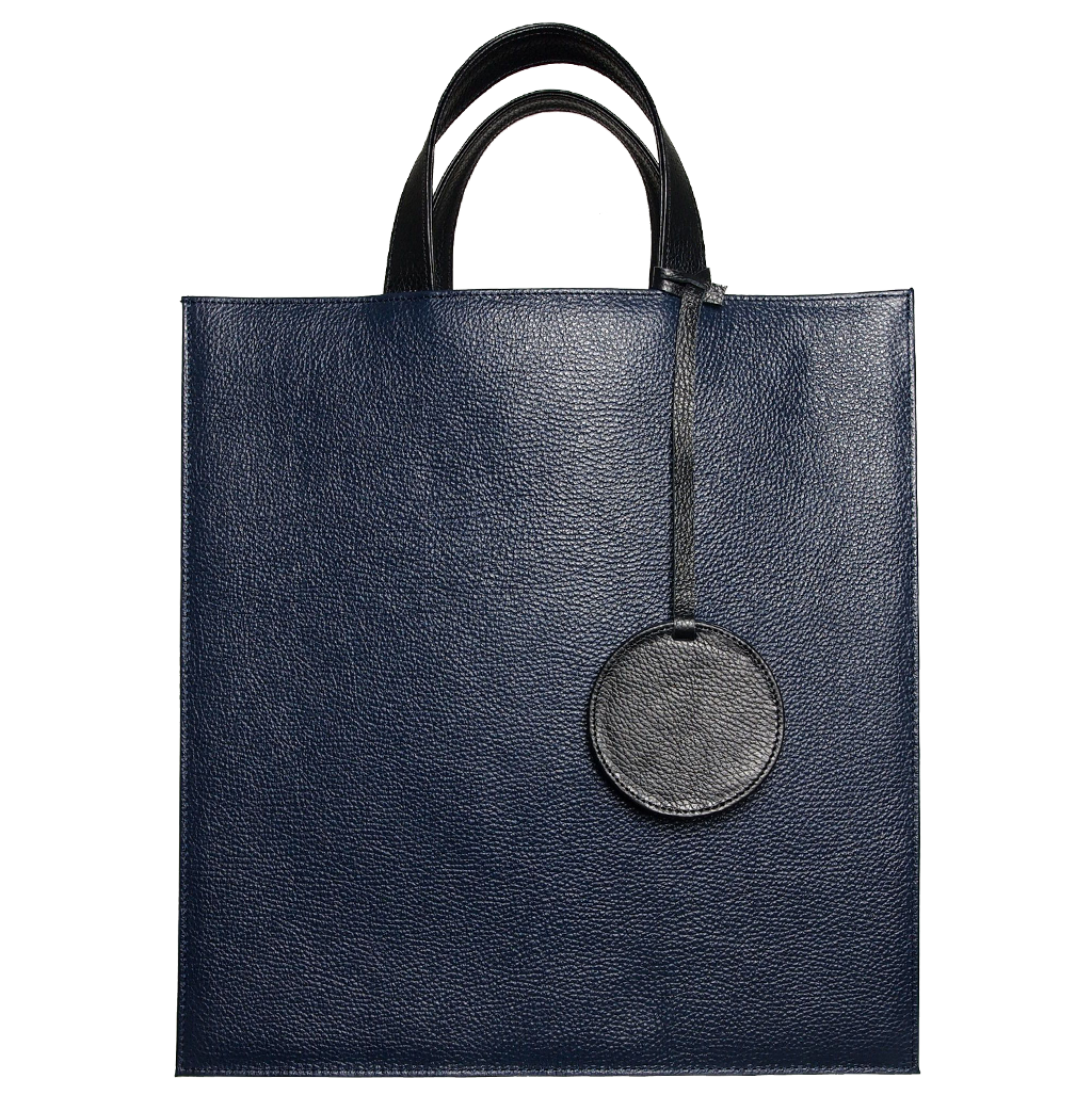Pebbled Leather Briefcase Tote Bag, Navy