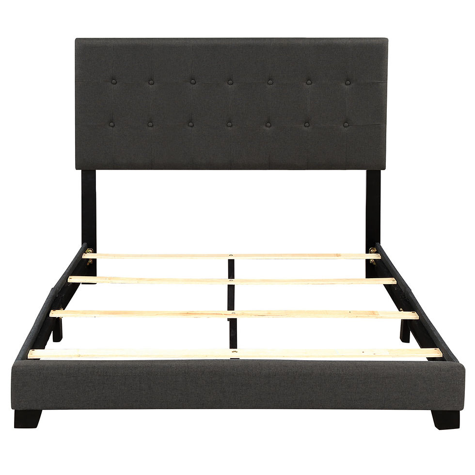 Thumbnail: Upholstered Linen Stitch Tufted Platform Bed with Slat Support, Full Size (Gray)