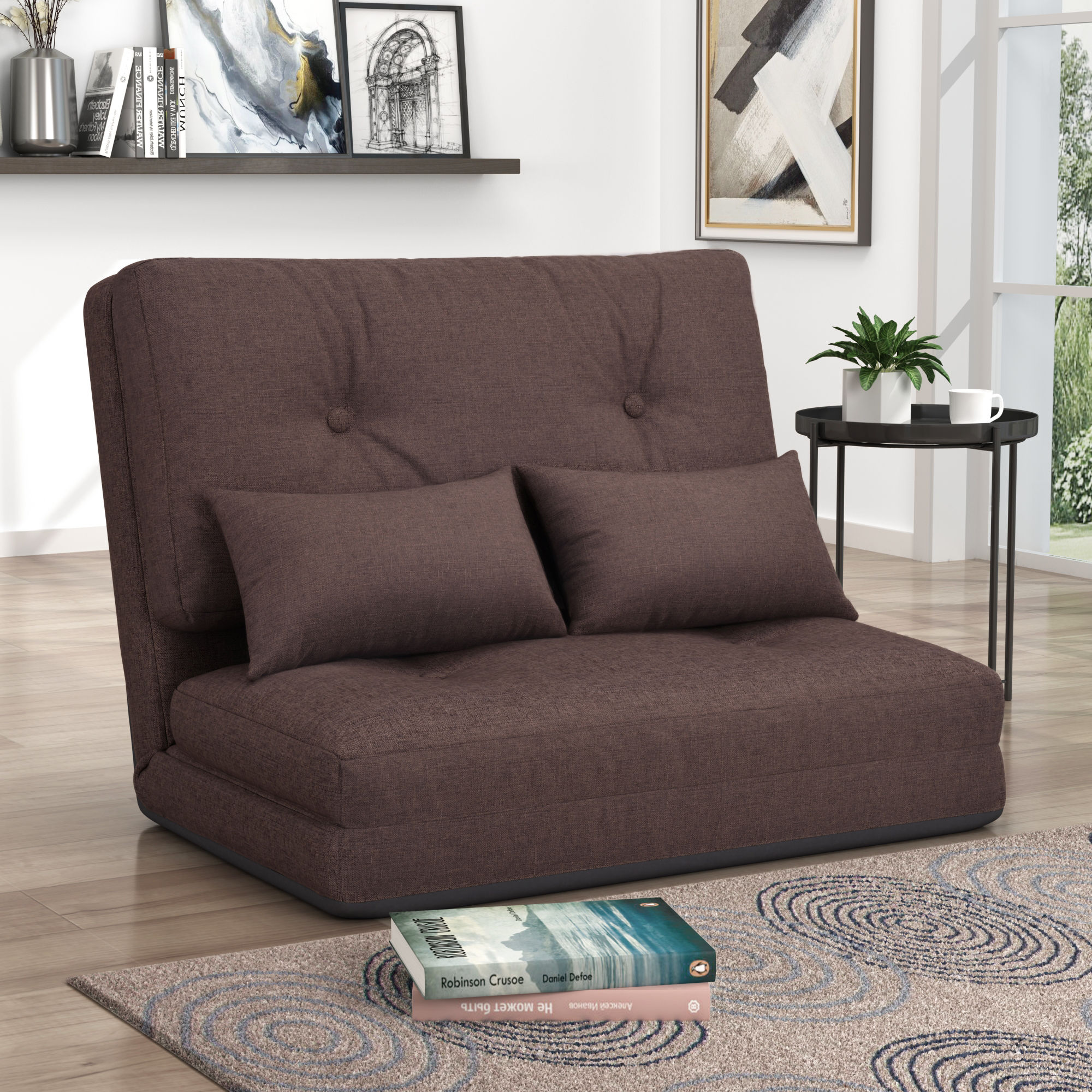 Sofa Bed Adjustable Folding Futon Sofa Leisure Sofa Bed with Two Pillows