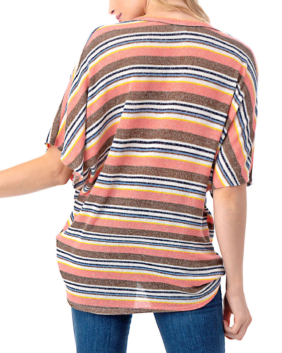Thumbnail: ZIMEGO ♀️ Short Sleeve Loose Fit Dolman Tunic Front Knot Top Casual Shirts