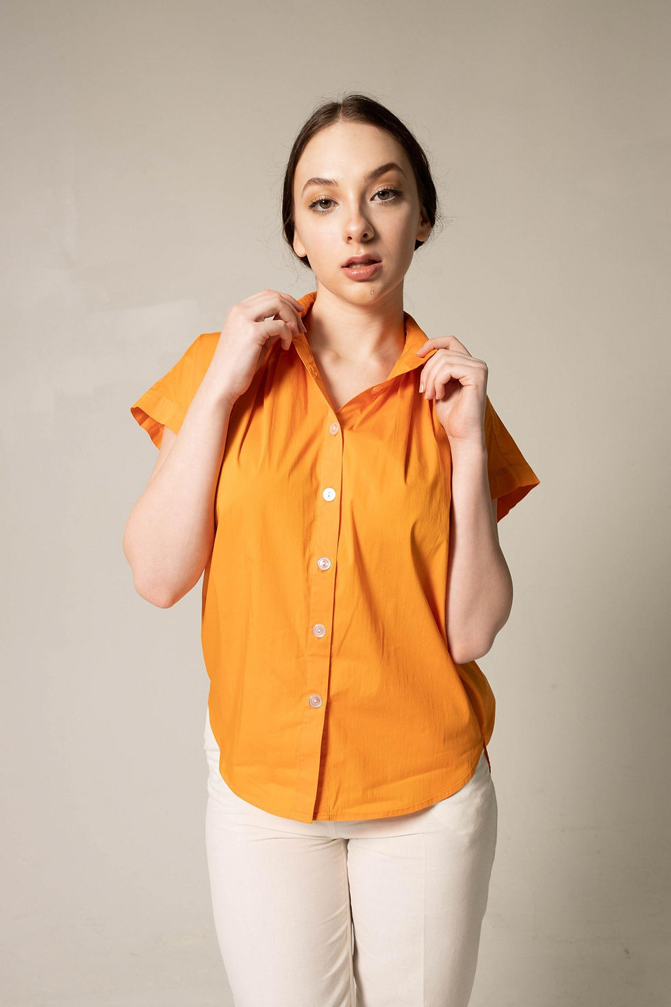 Thumbnail: ♀️ Gather Collar Shirt in Orange