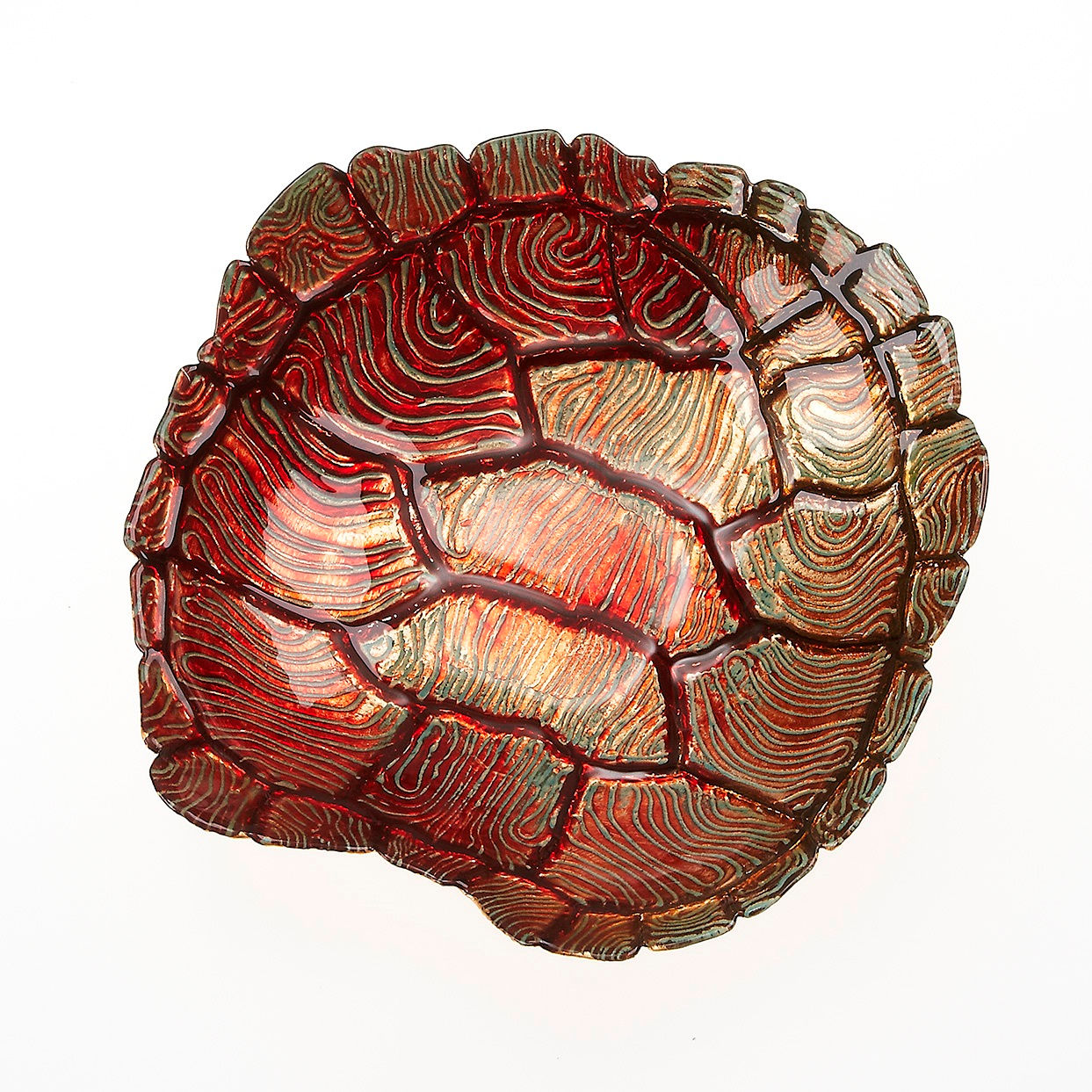 Set/2 TURTLE SHELL 9" TURQUOISE RED GOLD BOWLS