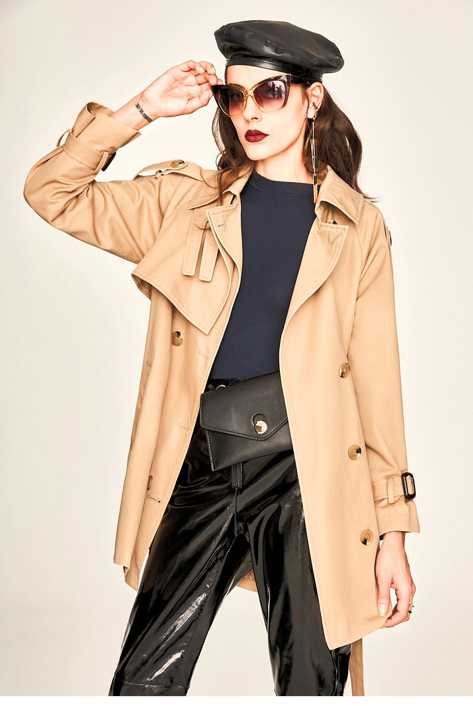 섬네일: Fashionable British Belted Trench Coat for Lady (Customizable)