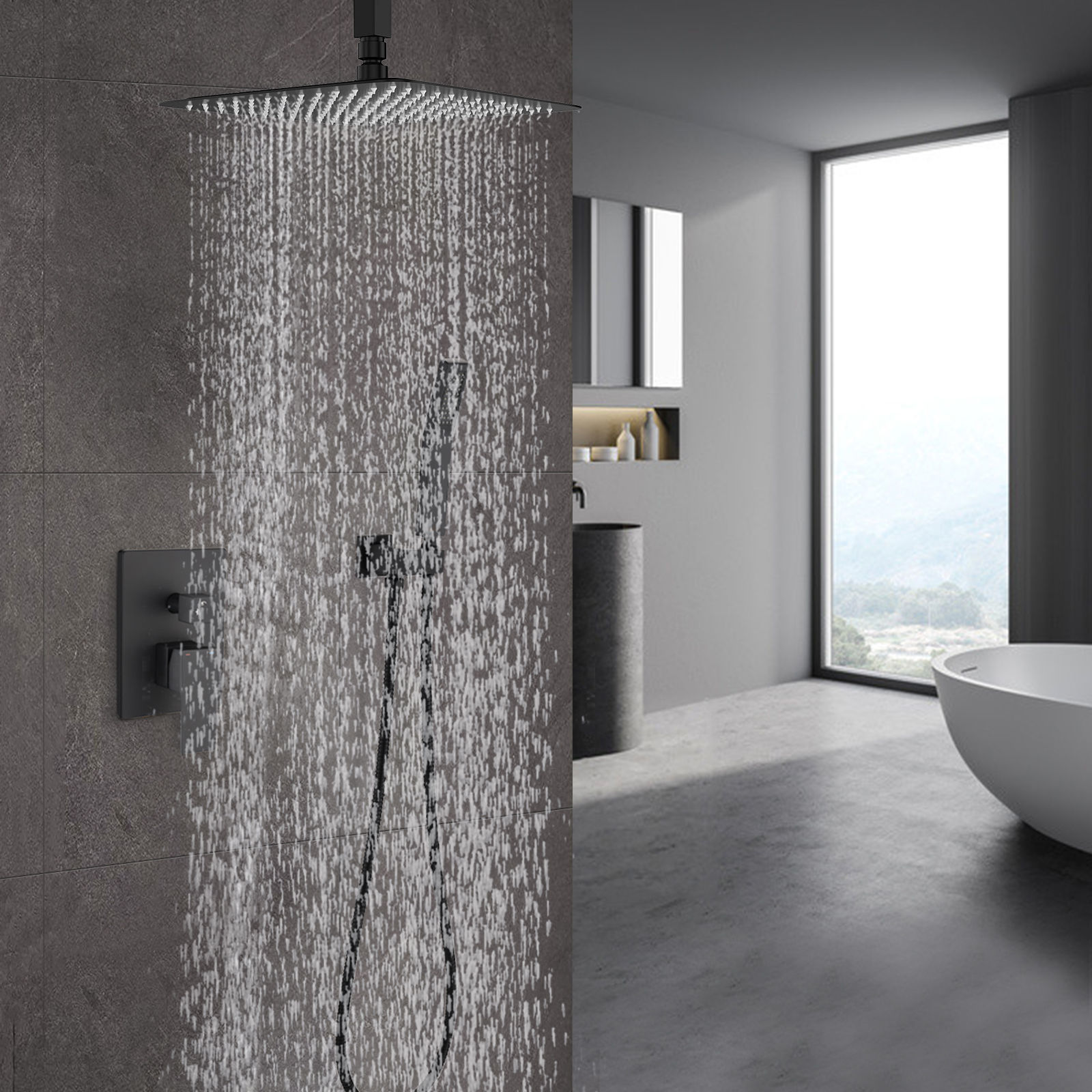 Ceiling Mounted Shower System Combo Set with 16 Inches Square Rain Shower Head,