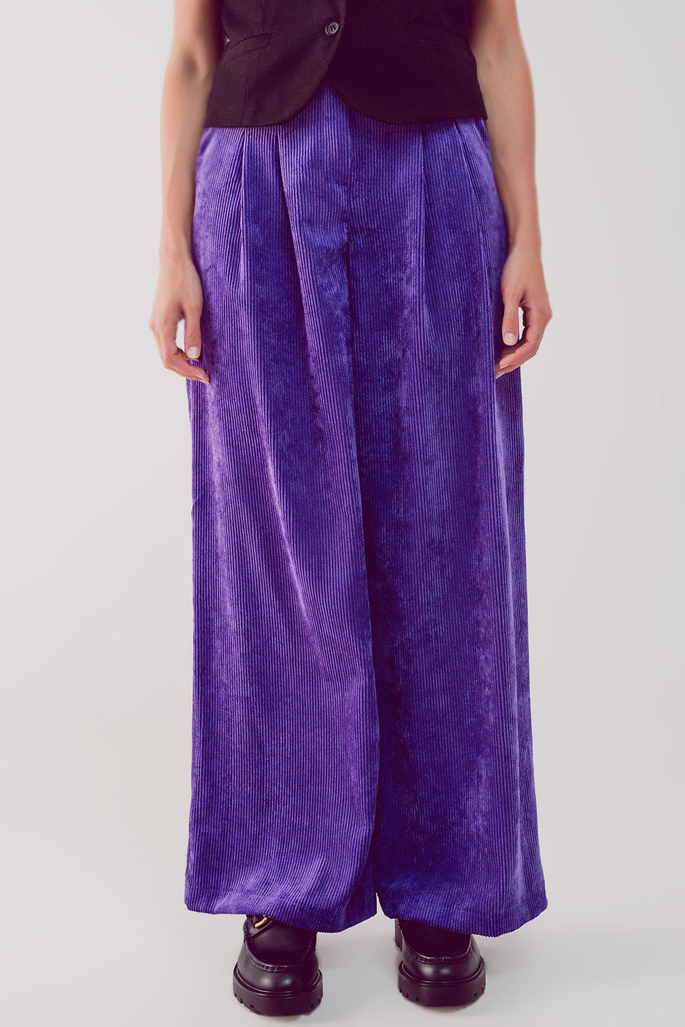 Thumbnail: Purple Cord High Rise Straight Leg Pants - Trendy!