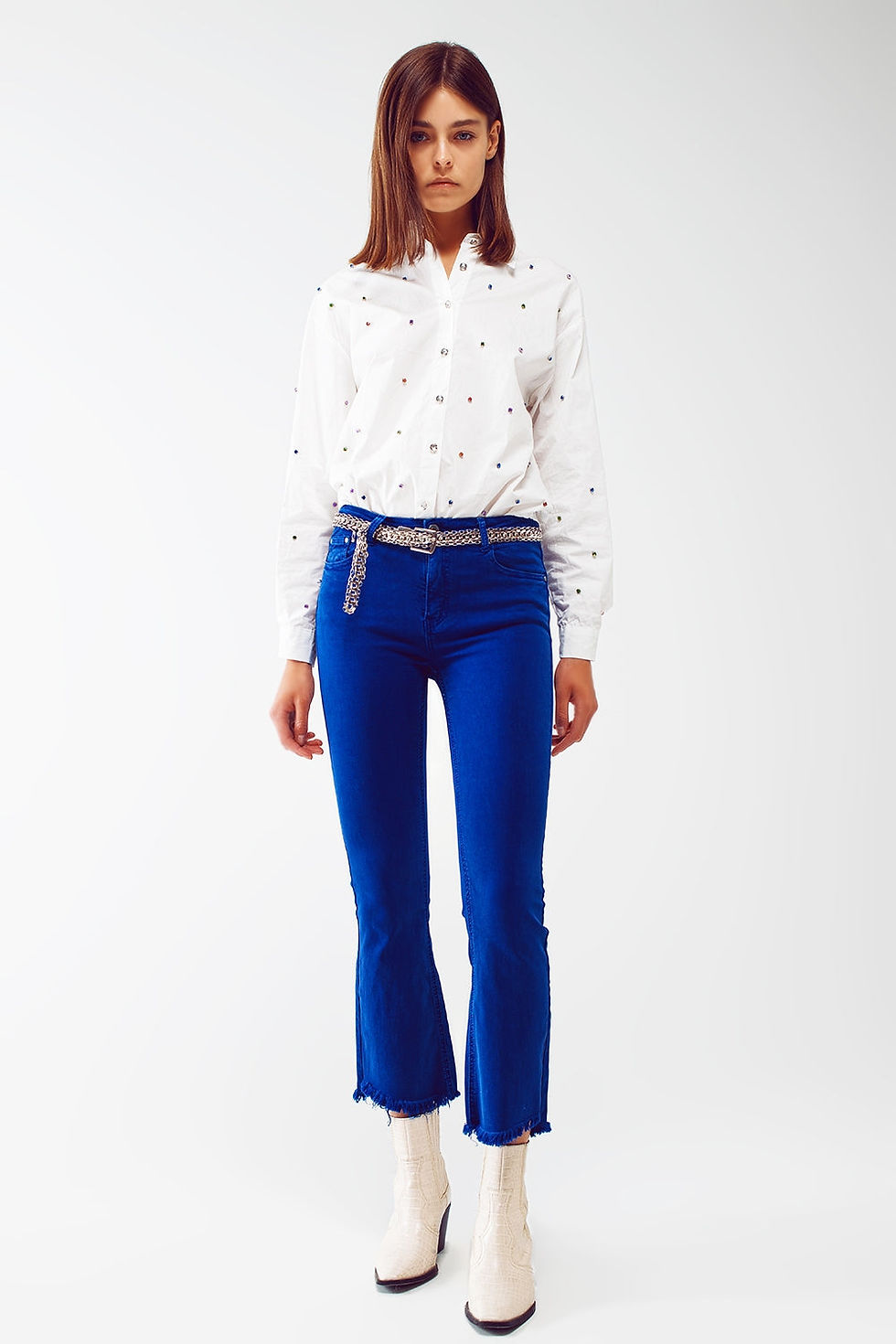 Миниатюра: Flare Jeans With Raw Hem Edge in Blue