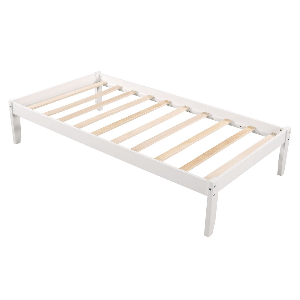 Miniature : Pine WoodPlatformBed Frame with Wooden Slat, Twin, White
