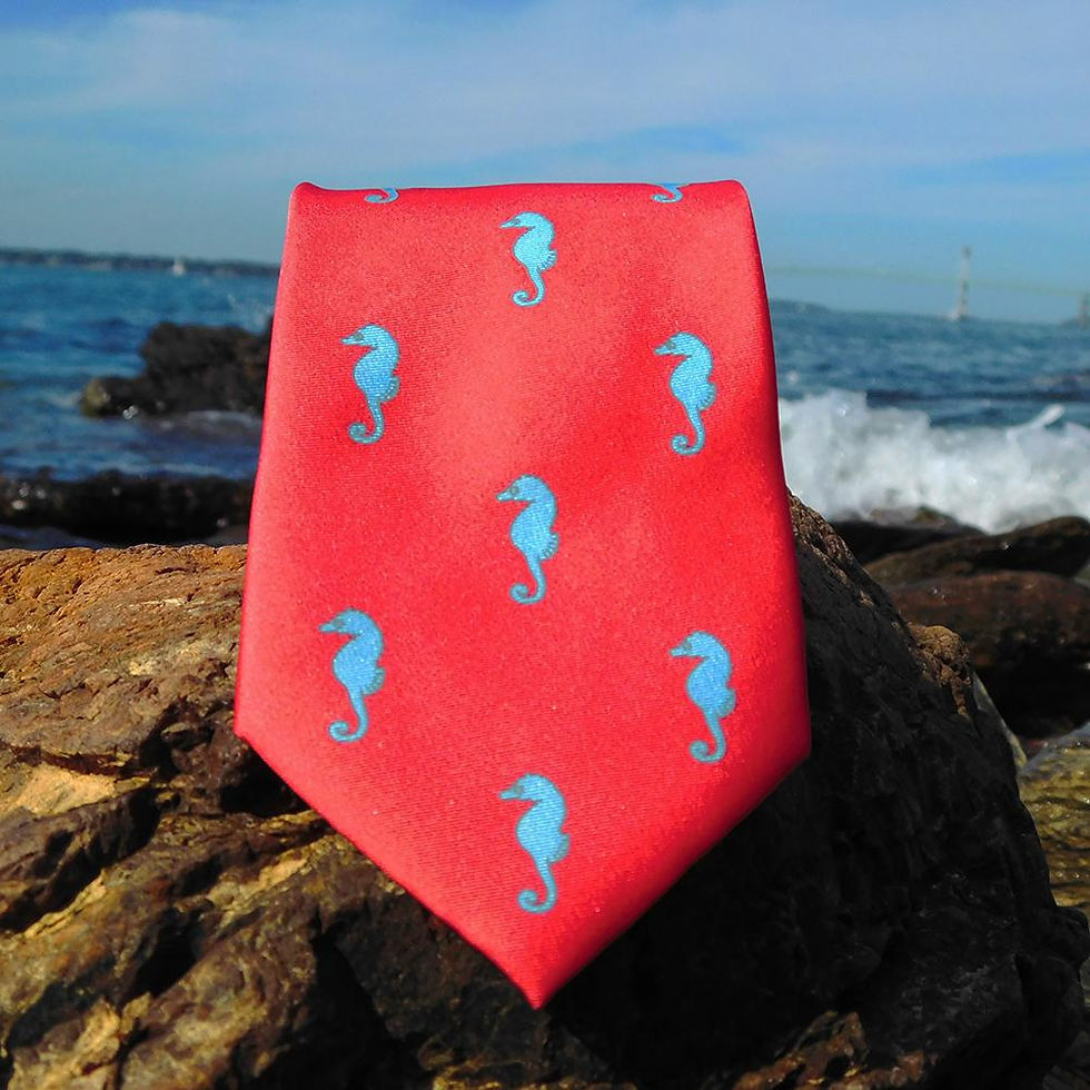 Миниатюра: Seahorse Necktie - Coral Pink, Printed Silk