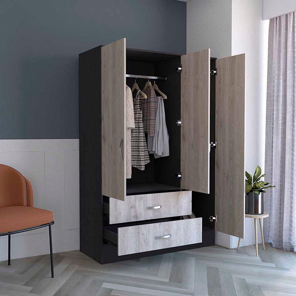 Thumbnail: iF. Mirrored Armoire: 2 Door Cabinet, 2 Drawers, Rods - Black / Light Gray #Dra.