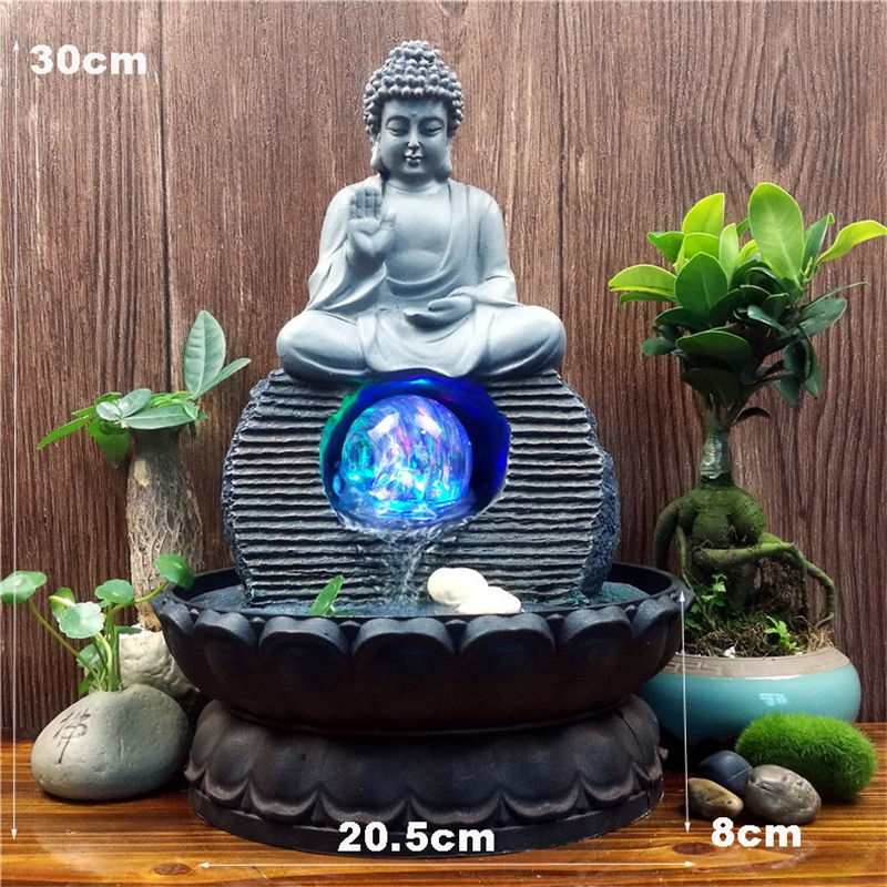 Thumbnail: Handcrafted Zen Monk Lucky Feng Shui LED Ball Lotus Fountain