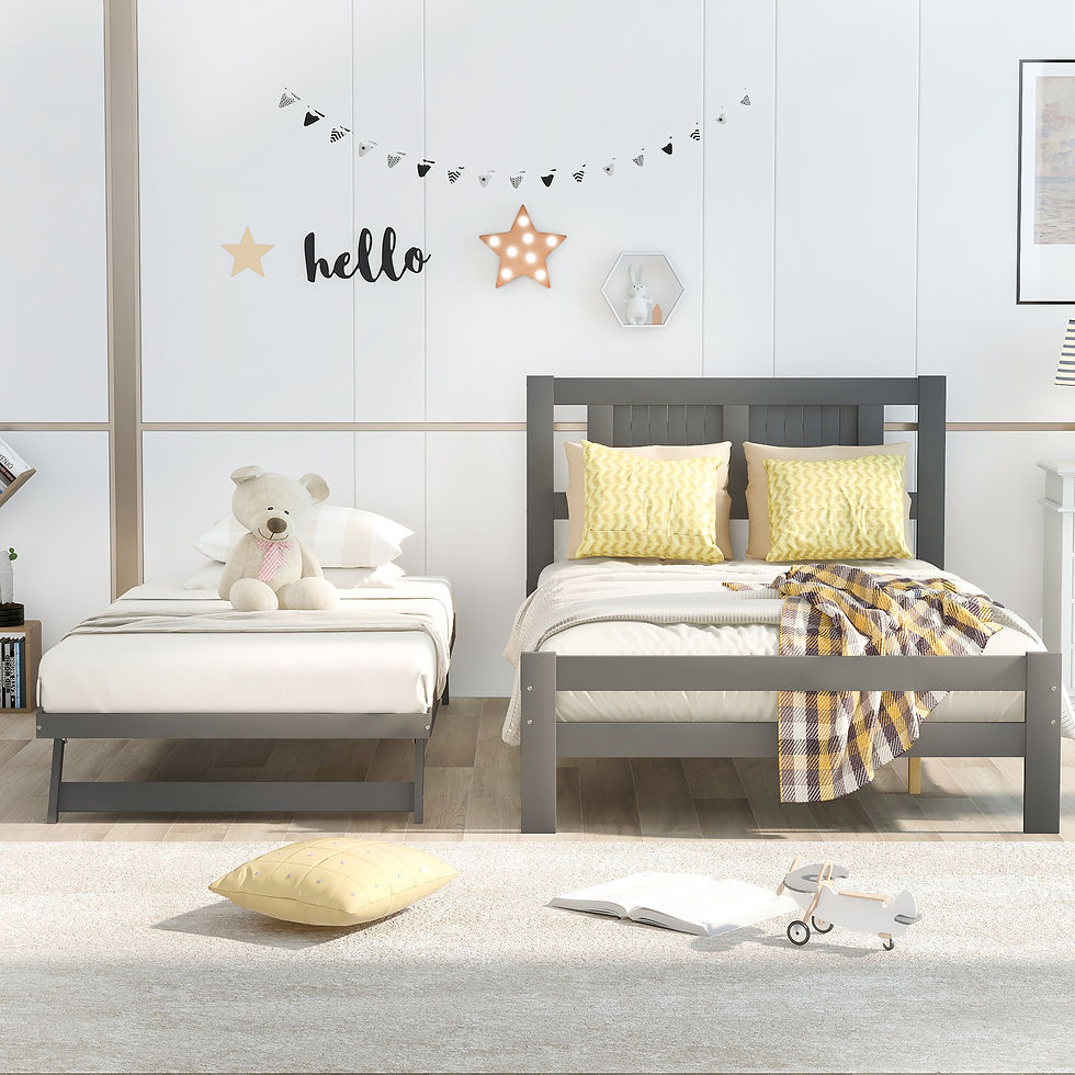 الصورة المصغرة: Full Size Platform Bed with Adjustable Trundle, Gray
