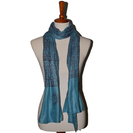 Thumbnail: OM Hand Block Bhakti Yoga Prayer Sanskrit Hindu Mantra Shawl