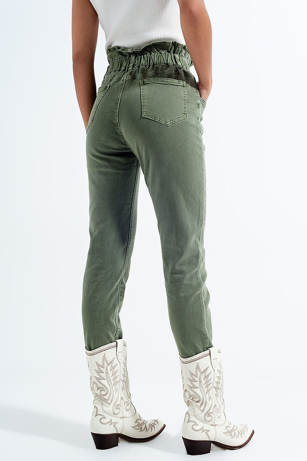 Thumbnail: Elasticated Paper Bag Waist Mom Jean in Khaki