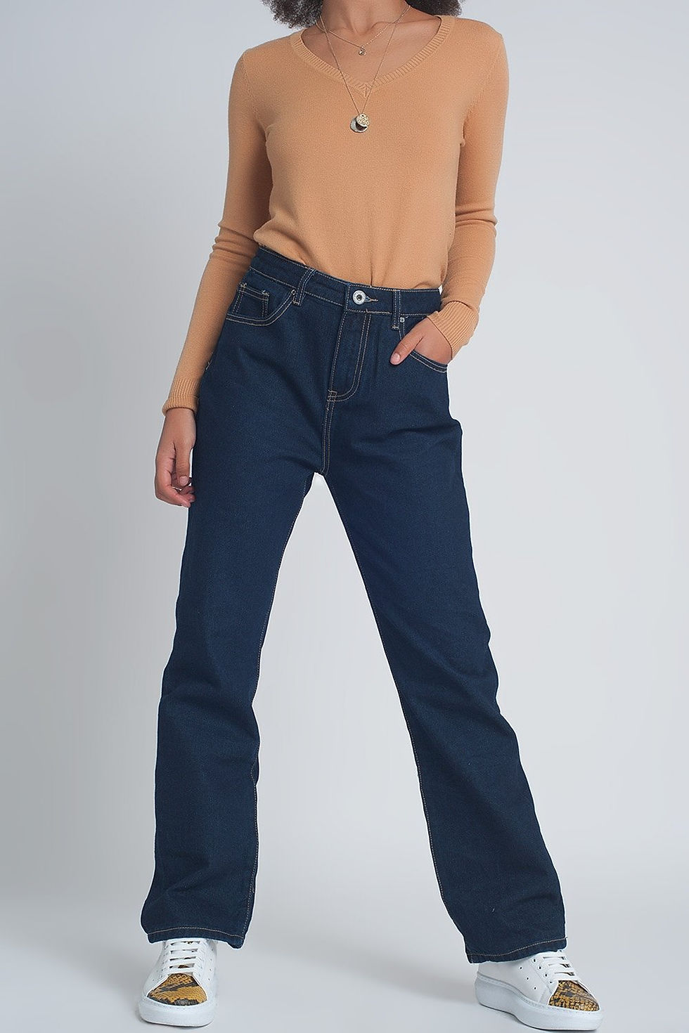 الصورة المصغرة: Trendy Jeans: High Rise Straight Cut Jeans in Dark Blue @jy1.org Trendy Clothing